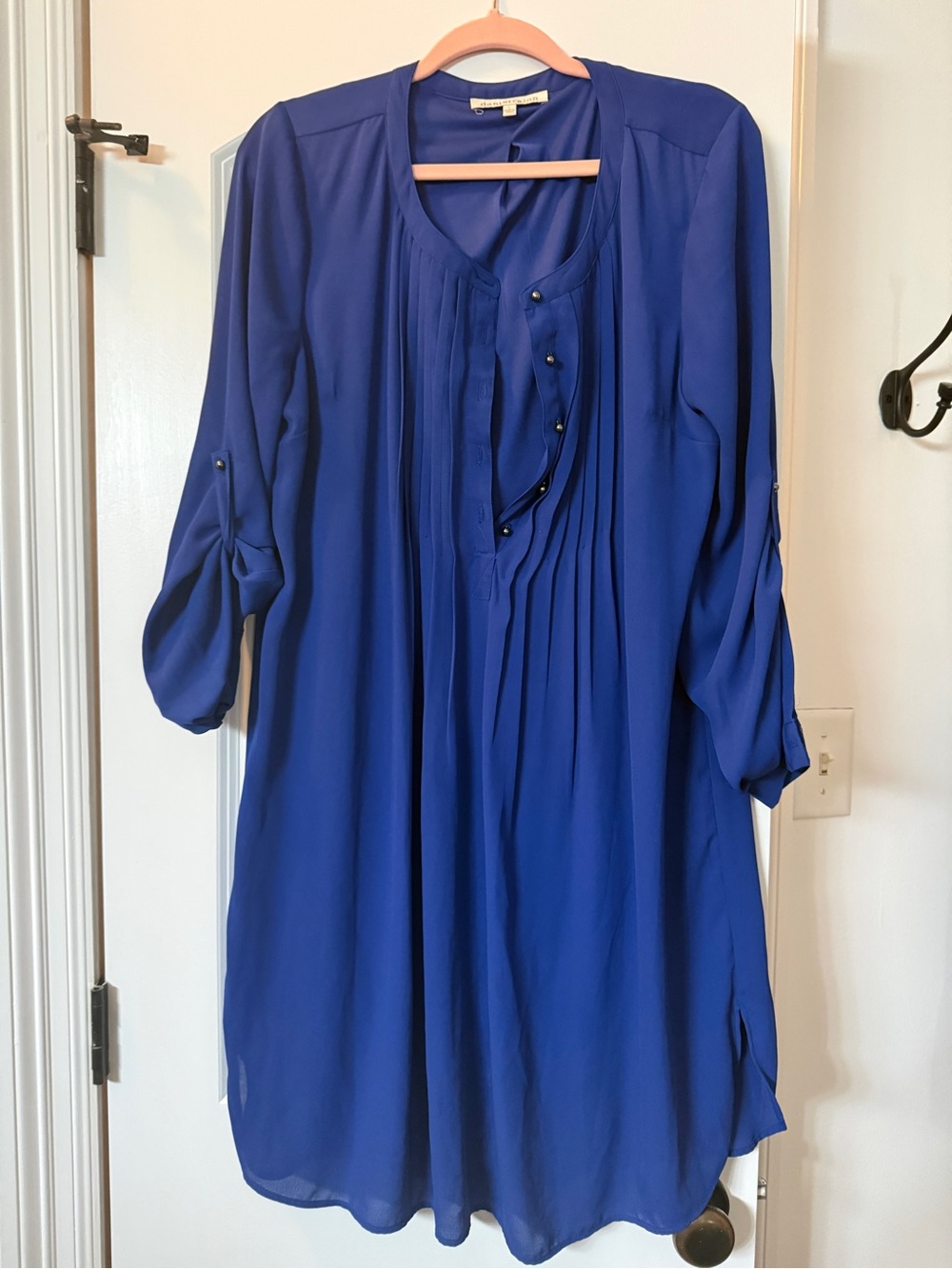 Daniel Rainn Royal Blue Pleated Roll-Tab Dress
